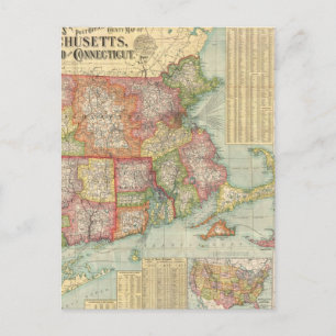 Vintage Map of New England States (1900) Postcard