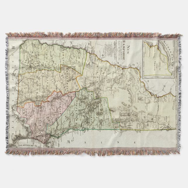 Vintage Map of New Hampshire (1796) Throw Blanket (Front)
