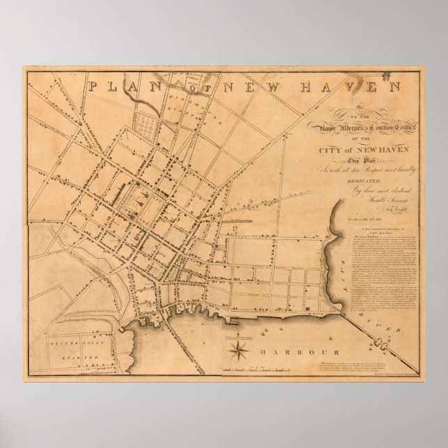 Vintage Map of New Haven CT (1827) Poster (Front)