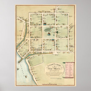 Vintage Map of New Haven CT (1865) Poster