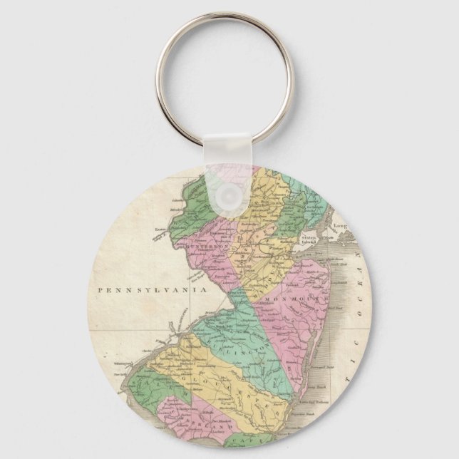 Vintage Map of New Jersey (1827) Key Ring (Front)