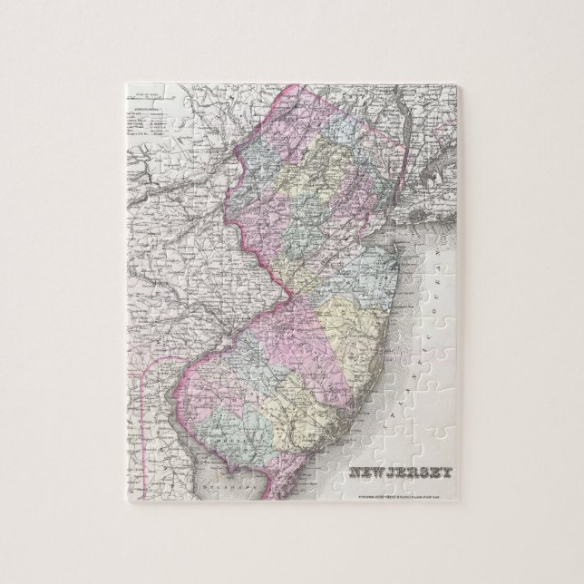 Vintage Map of New Jersey (1855) Jigsaw Puzzle (Vertical)