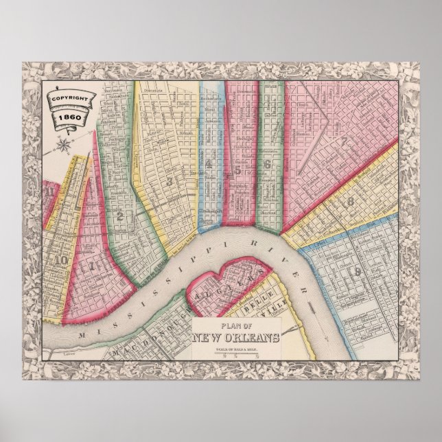 Vintage Map of New Orleans 1860 Poster (Front)
