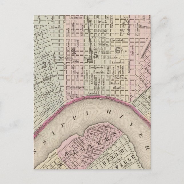 Vintage Map of New Orleans (1880) Postcard (Front)