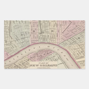 Vintage Map of New Orleans (1880) Rectangular Sticker