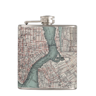 Vintage map of New York (1897) Hip Flask