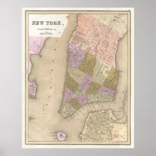 Vintage Map of New York City (1839) Poster