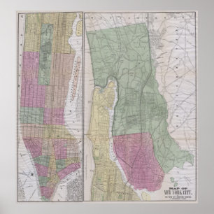Vintage Map of New York City (1863) Poster