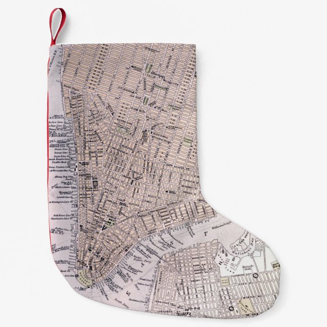 Vintage Map of New York City (1884) Small Christmas Stocking (Front)