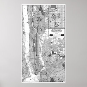 Vintage Map of New York City (1918) BW Poster