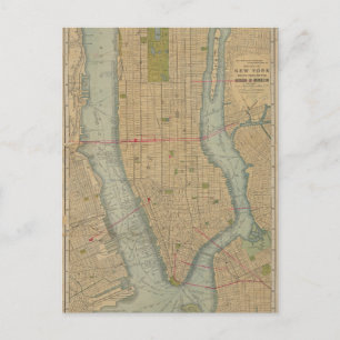 Vintage Map of New York City Manhattan Postcard