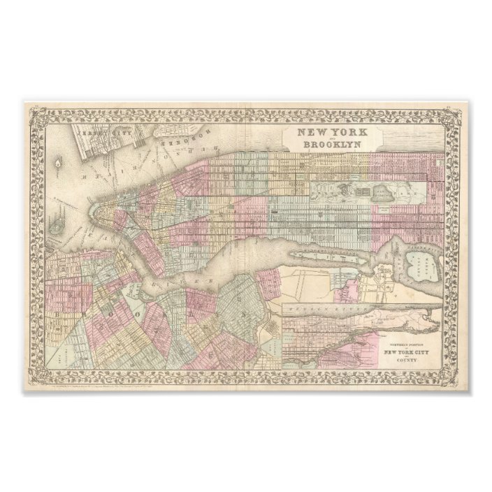 Vintage Map of New York City Photo Print | Zazzle.co.uk