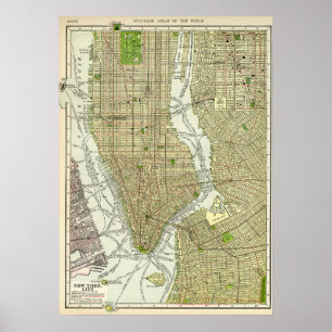 Vintage Map of New York City Streets Poster