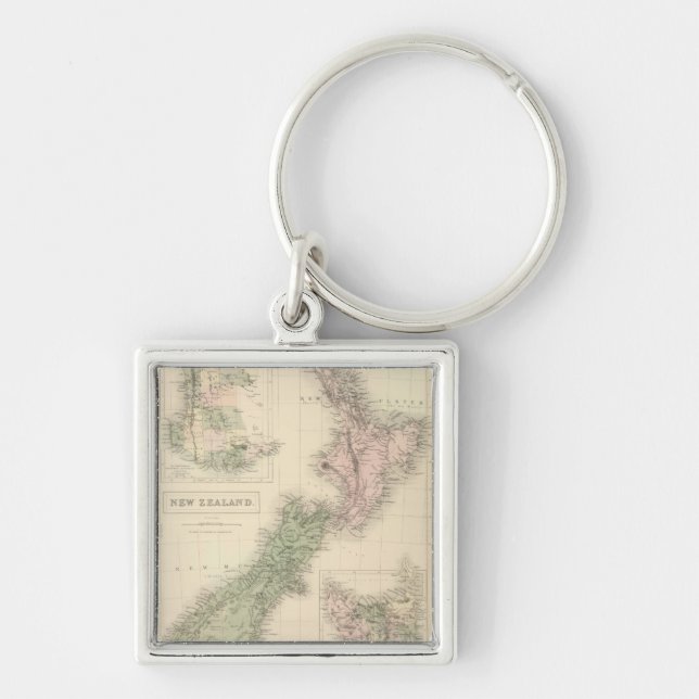 Vintage Map of New Zealand (1854) Key Ring (Front)