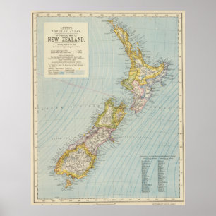 Vintage Map of New Zealand (1883) Poster