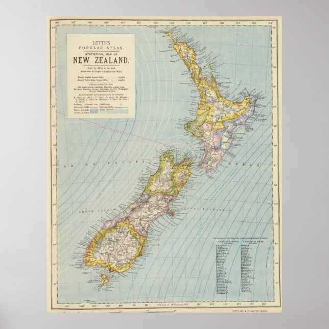 Vintage Map of New Zealand (1883) Poster (Front)
