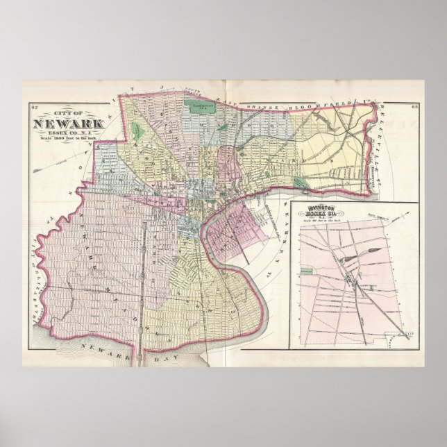 Vintage Map of Newark NJ (1872) Poster (Front)