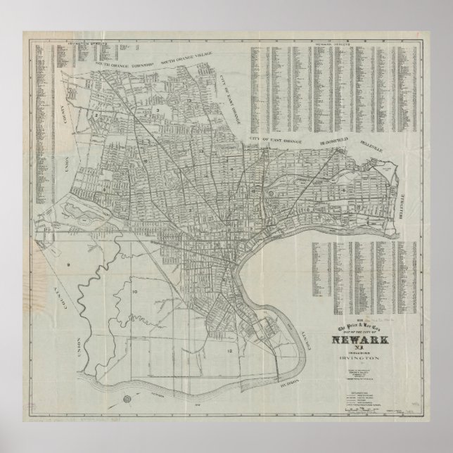 Vintage Map of Newark NJ (1920) Poster (Front)