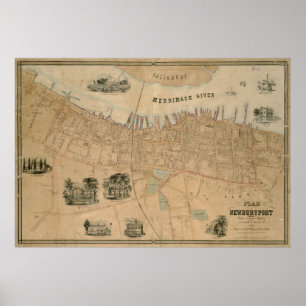 Vintage Map of Newburyport MA (1851) Poster