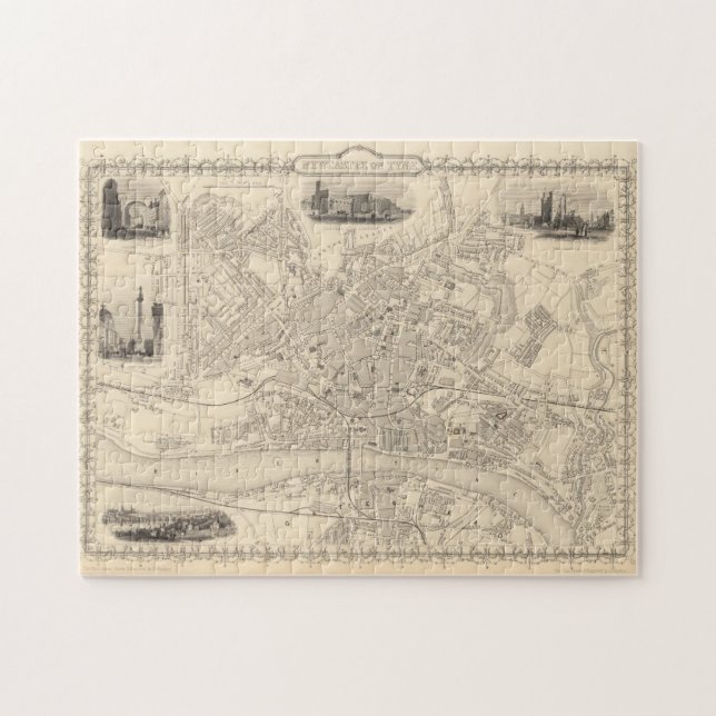 Vintage Map of Newcastle England (1851) Jigsaw Puzzle (Horizontal)