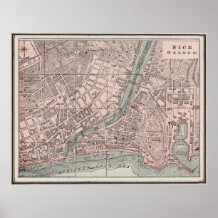Vintage Map of Nice France (1901) Poster