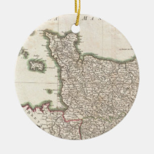 Vintage Map of Normandy (1771) Ceramic Tree Decoration