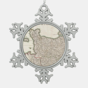 Vintage Map of Normandy (1771) Snowflake Pewter Christmas Ornament