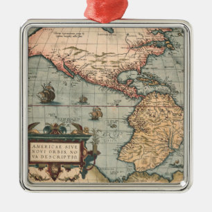 Vintage Map of North America Metal Tree Decoration