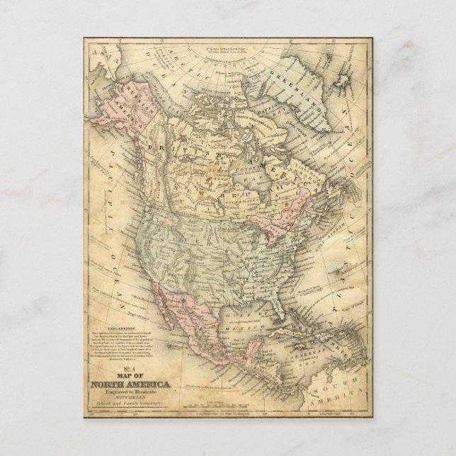 Vintage Map of North America Postcard (Front)