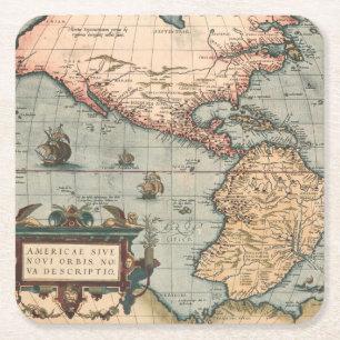 Vintage Map of North America Square Paper Coaster