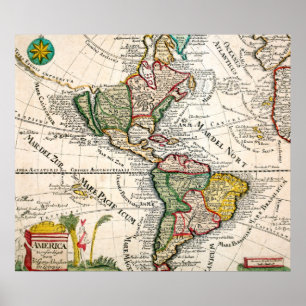 Vintage Map of North and South America 1761 Poster