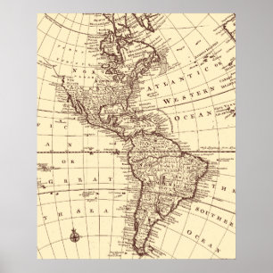 Vintage Map of North and South America Poster