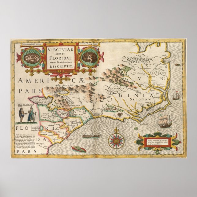 Vintage Map of North Carolina (1638) Poster (Front)