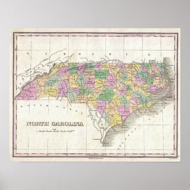 Vintage Map of North Carolina (1827) Poster (Front)