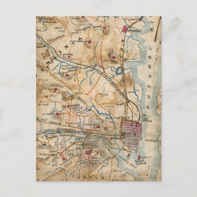 Vintage Map of Northeastern Virginia (1862) Postcard (Front)