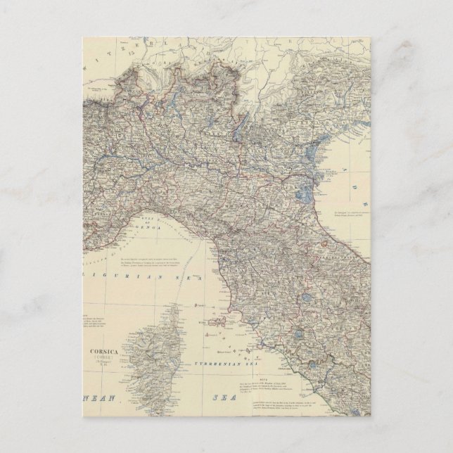 Vintage Map of Northern Italy (1861) Postcard (Front)