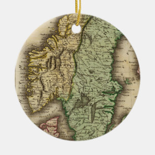 Vintage Map of Norway and Sweden (1831) Ceramic Tree Decoration
