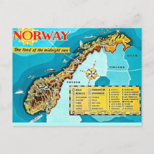 Vintage Map of Norway Postcard