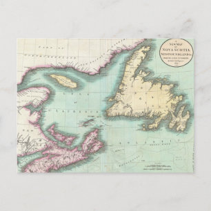 Vintage Map of Nova Scotia and Newfoundland (1807) Postcard