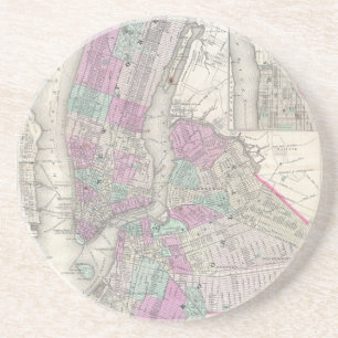 Vintage Map of NYC and Brooklyn (1866) Coaster