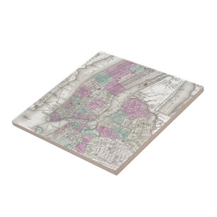 Vintage Map of NYC and Brooklyn (1866) Tile