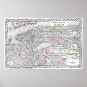Vintage Map of NYC and brooklyn (1867) Poster