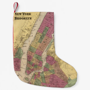 Vintage Map of NYC and Brooklyn (1868) Small Christmas Stocking