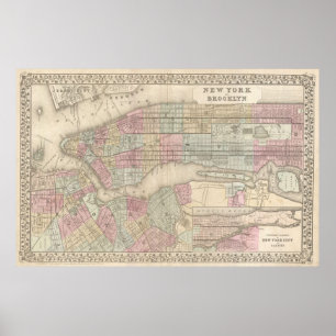 Vintage Map of NYC and Brooklyn (1882) Poster