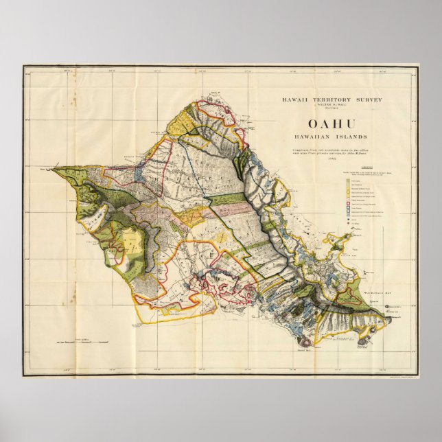 Vintage Map of Oahu Hawaii (1906) Poster (Front)