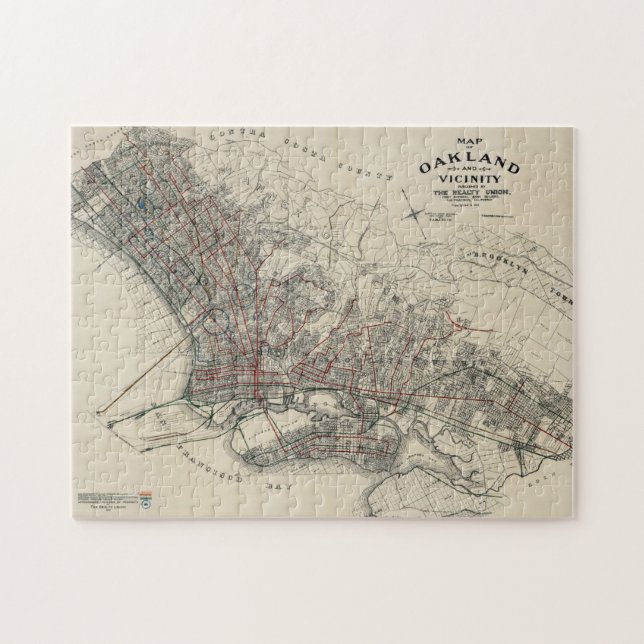 Vintage Map of Oakland CA (1912) Jigsaw Puzzle (Horizontal)