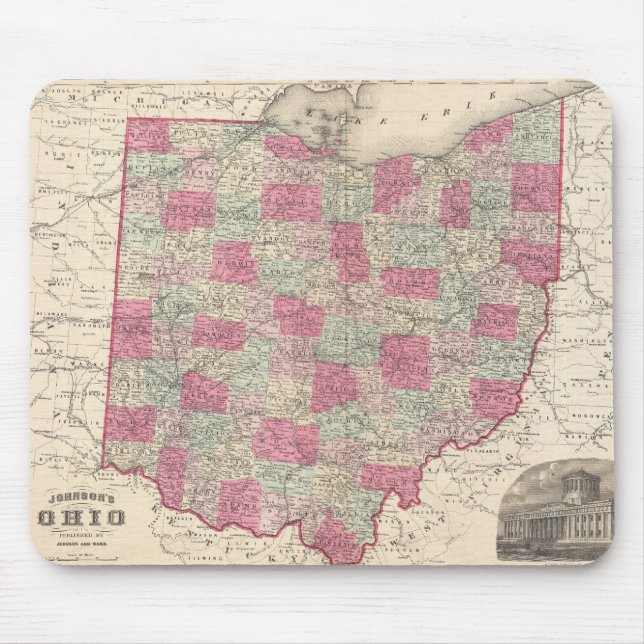 Vintage Map of Ohio (1864) Mouse Mat (Front)