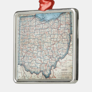 Vintage Map of Ohio (1921) Metal Tree Decoration