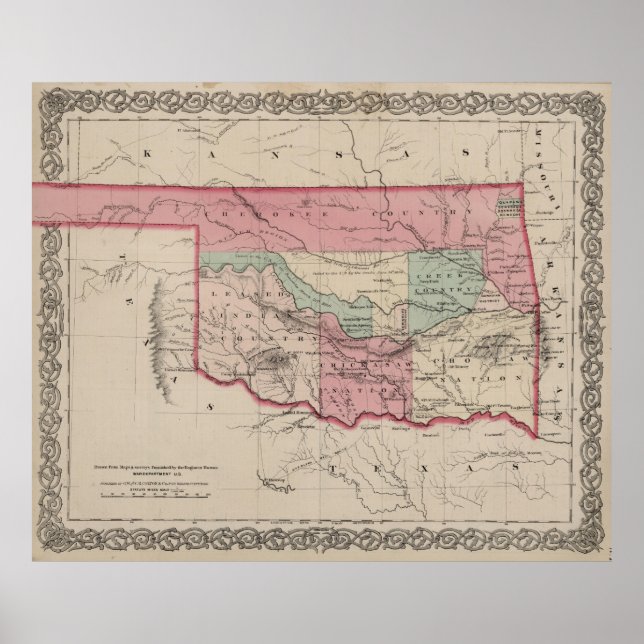 Vintage Map of Oklahoma (1869) Poster (Front)