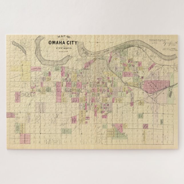 Vintage Map of Omaha Nebraska (1885) Jigsaw Puzzle (Horizontal)